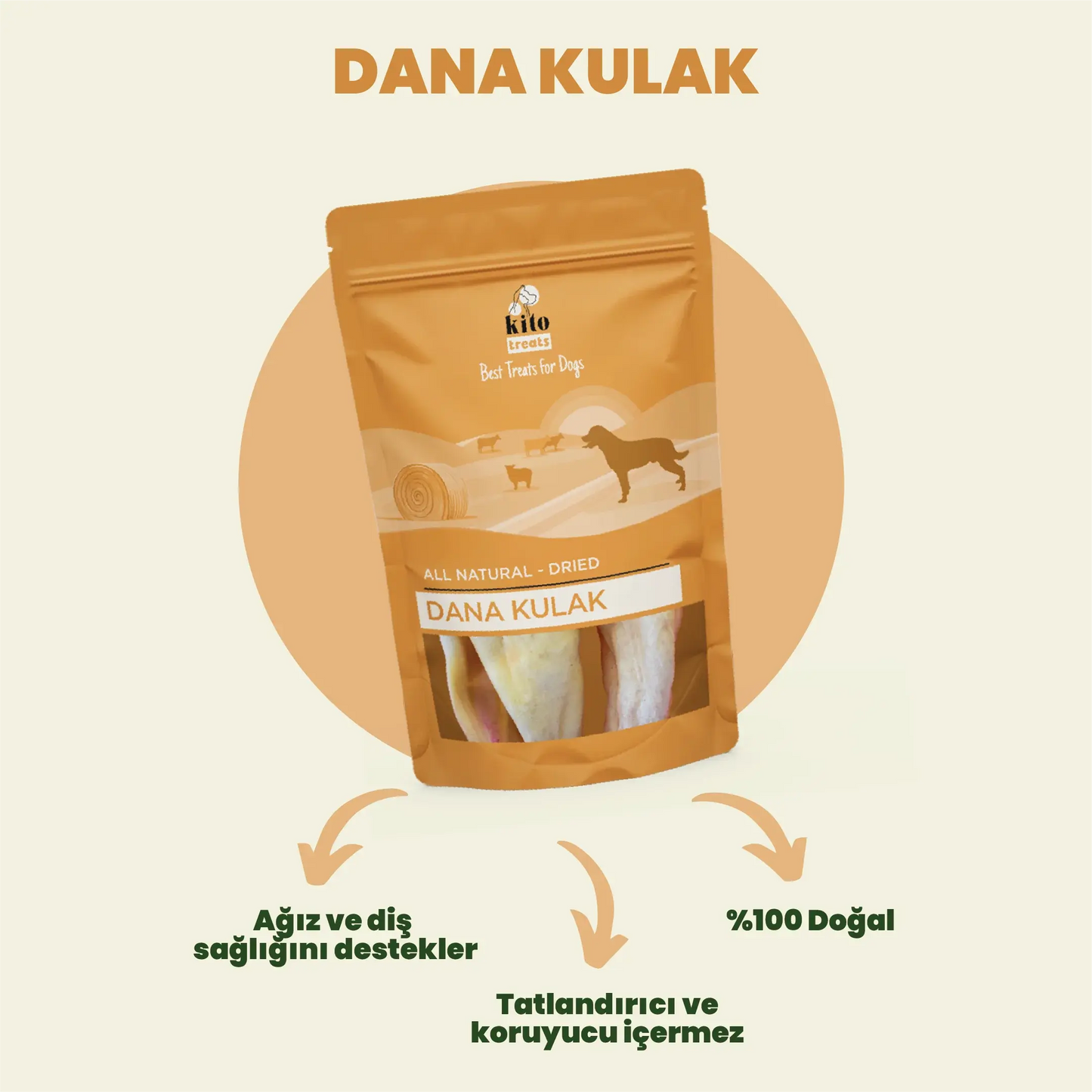 Kito Kurutulmuş Dana Kulak Çiğnemelik Köpek Ödül Maması %100 Doğal, Glutensiz, Organik 100 gr - Alpha-Tact