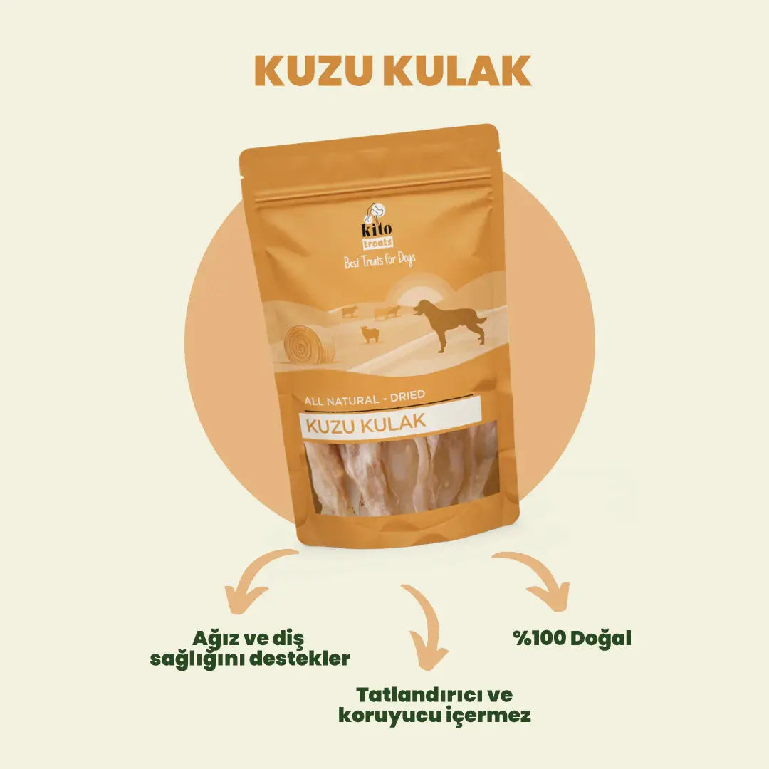 Kito Kurutulmuş Kuzu Kulak Çiğnemelik Köpek Ödül Maması %100 Doğal, Glutensiz, Organik 100 gr - Alpha-Tact