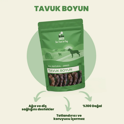Kito Tavuk Boyun Çiğnemelik Köpek Ödül Maması %100 Doğal, Glutensiz, Organik 100 gr - Alpha-Tact